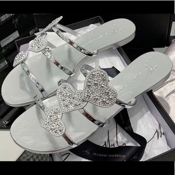 Giuseppe Zanotti Shoes - 🤍giuseppe zanotti BNIB silver Swarovski crystal hearts sandals